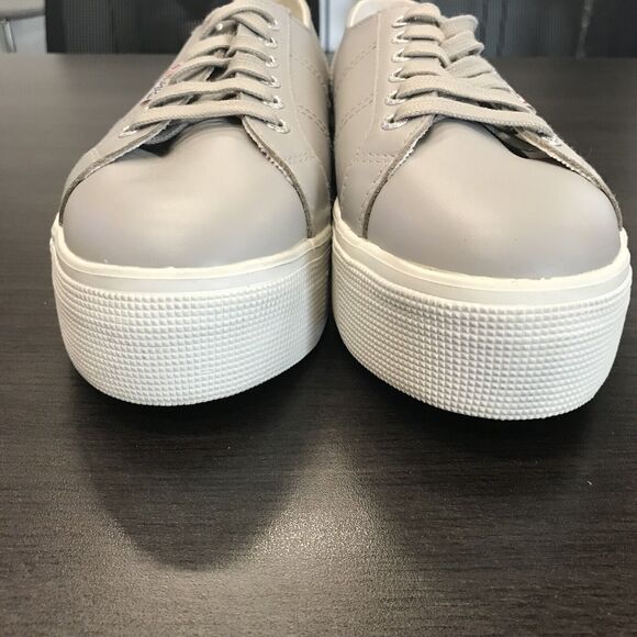 Superga Gray Leather Casual Lace Up White Soles Platform Sneaker Shoes Women 10 - Picture 6 of 12